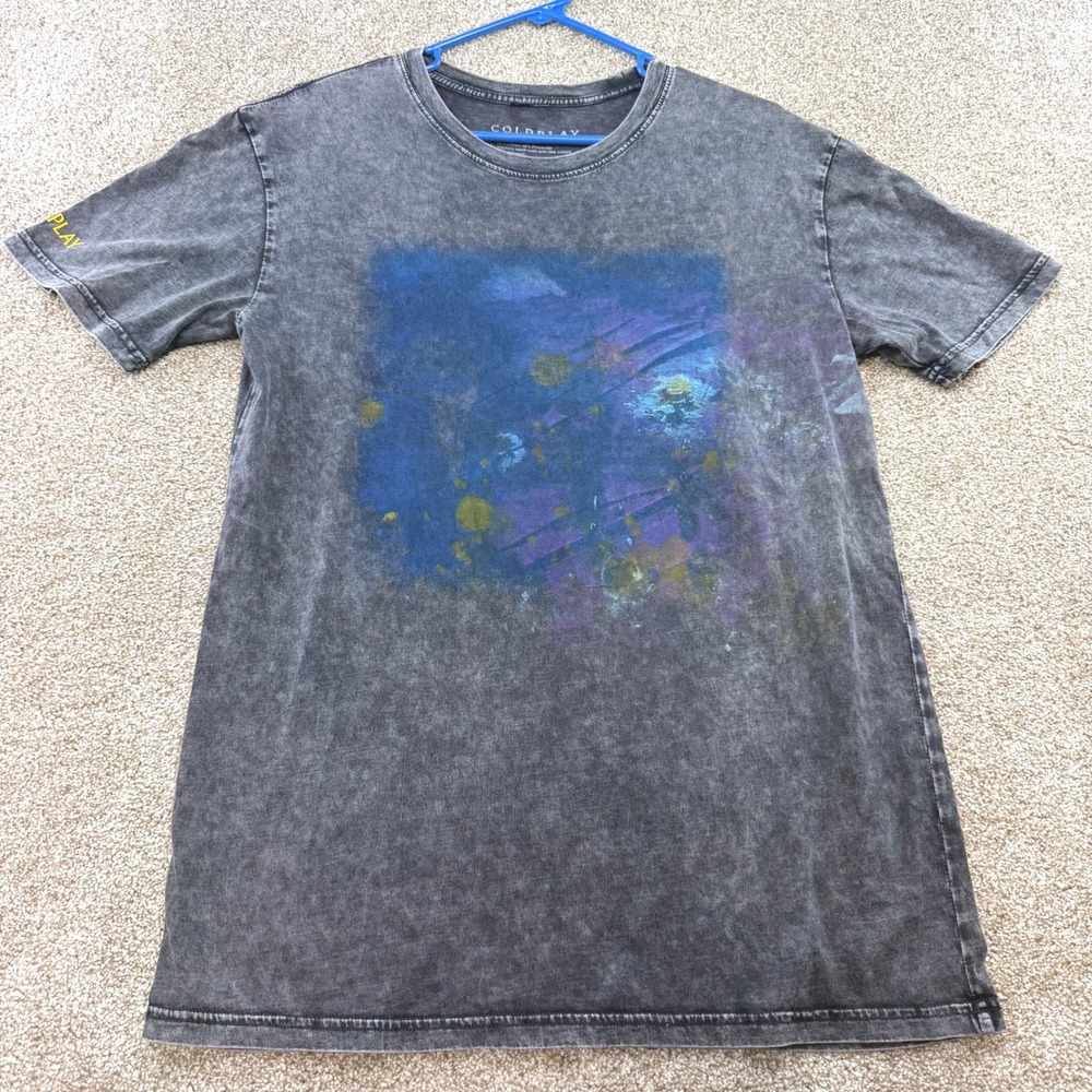 Coldplay Mens Christmas Lights Acid Wash T-Shirt Gray M 2020 Concert Merch Band